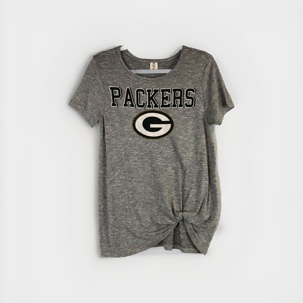 Green Bay Packers T-Shirt NFL Team Apparel Medium Gray Grey Knotted Front Shirt